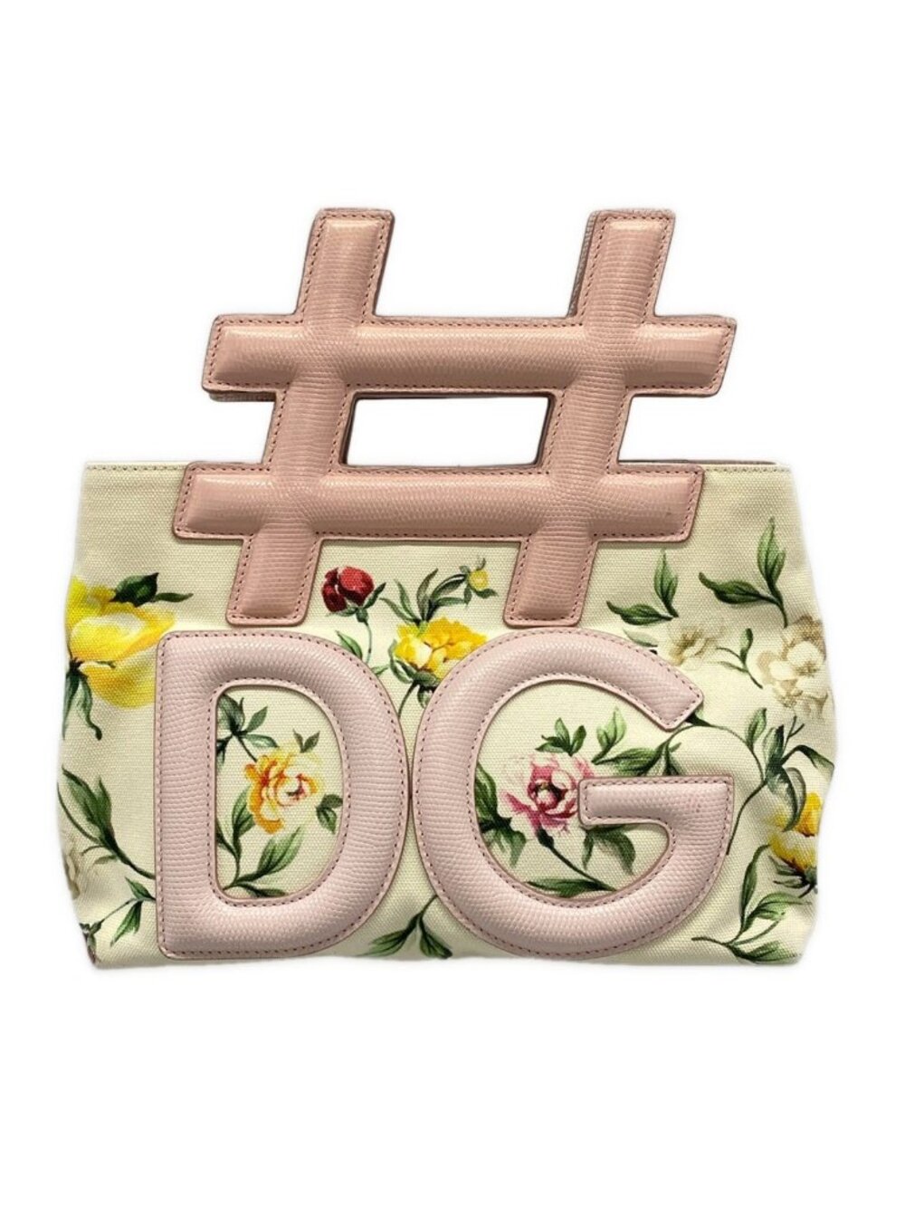 Dolce & Gabbana Tote Bag Instagram Ivory Pink Multi Floral Embossed Leather